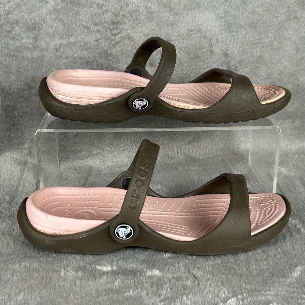 Crocs Cleo II Sandals Womens 6 Brown Pink Dual Strap Slide Comfort Shoes